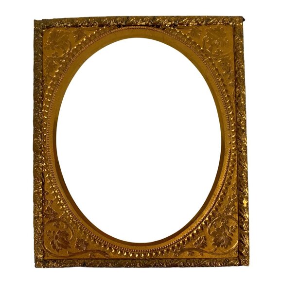 Antique Gold Ornate Gilded Oval Mini Picture Frame With Floral Embossed Design - Picture 1 of 6